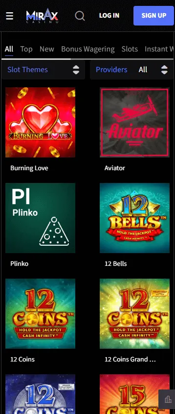 Mirax Casino games on a mobile device