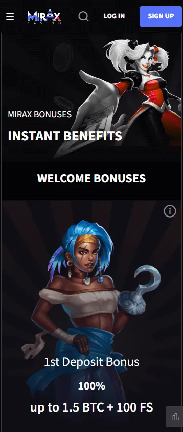 Mirax Casino promotions on a mobile device